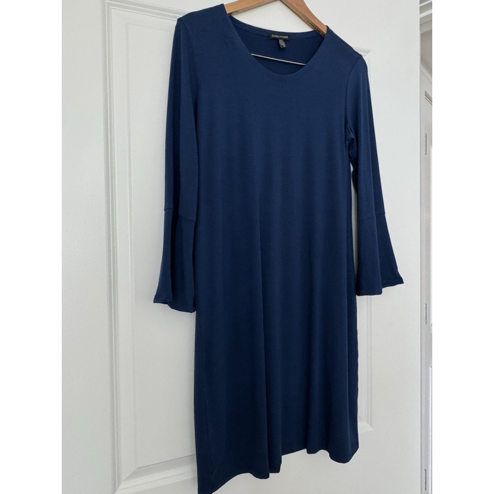 Eileen fisher Bell Sleeve Navy Blue Petite Small Shift Dress - Picture 2 of 4